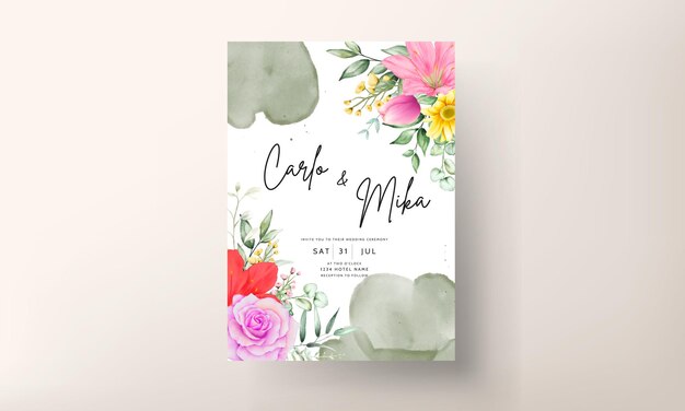 mooie aquarel bloemen bruiloft uitnodigingskaarten set