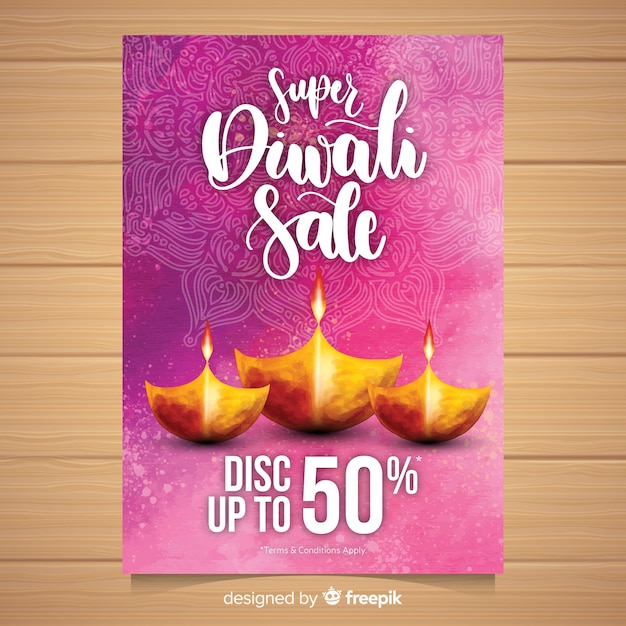 Mooie aquarel diwali verkoop flyer