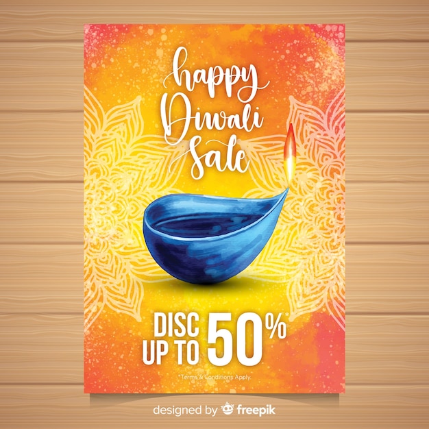 Mooie aquarel diwali verkoop flyer