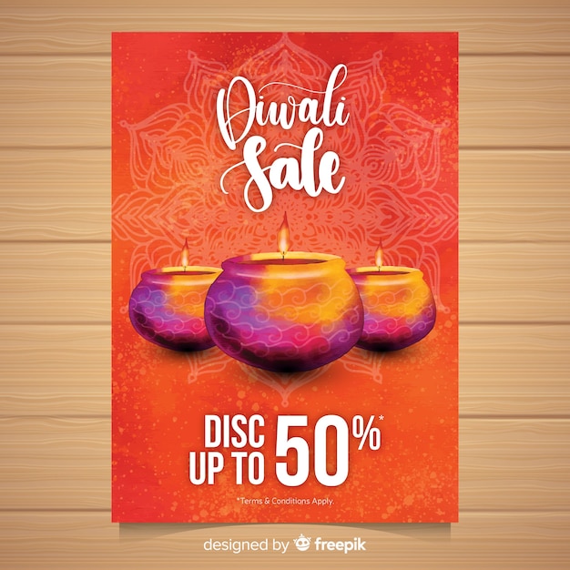 Mooie aquarel diwali verkoop flyer