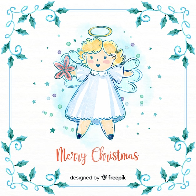 Gratis vector mooie aquarel kerst engel