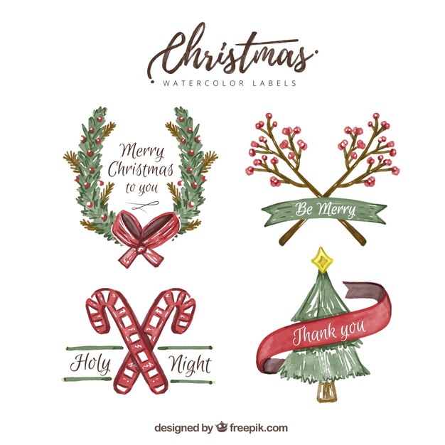 Mooie aquarel kerstmisstickers met berichten