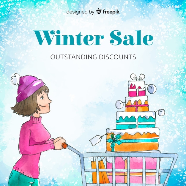 Mooie aquarel winter verkoop samenstelling