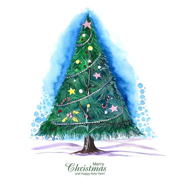 Mooie artistieke kerstlijn boomkaart achtergrond