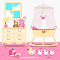 Gratis vector mooie baby kamer met roze muur