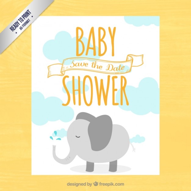 Gratis vector mooie baby shower kaart met een olifant