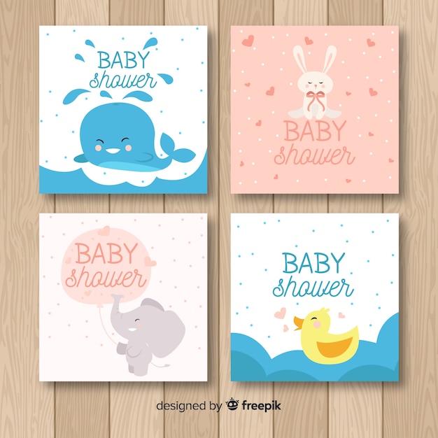 Gratis vector mooie baby shower kaartcollectie met plat ontwerp