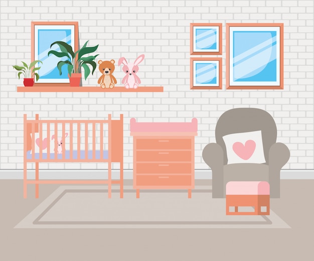 Gratis vector mooie babybed kamer scène