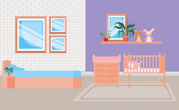 Gratis vector mooie babybed kamer scène