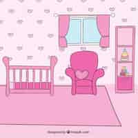 Gratis vector mooie babykamer in roze