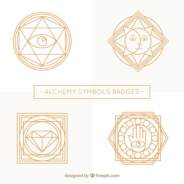 Mooie badges van de alchemie symbolen