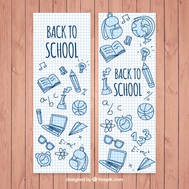 Gratis vector mooie banners van de school met de hand getekende elementen