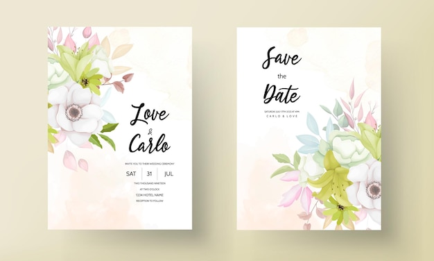 Mooie bloem en bladeren krans bruiloft uitnodigingskaart