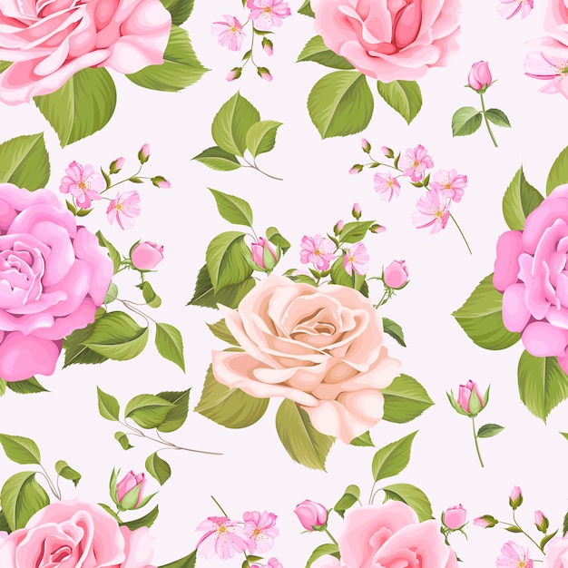 Gratis vector mooie bloemen en bladeren naadloos patroon