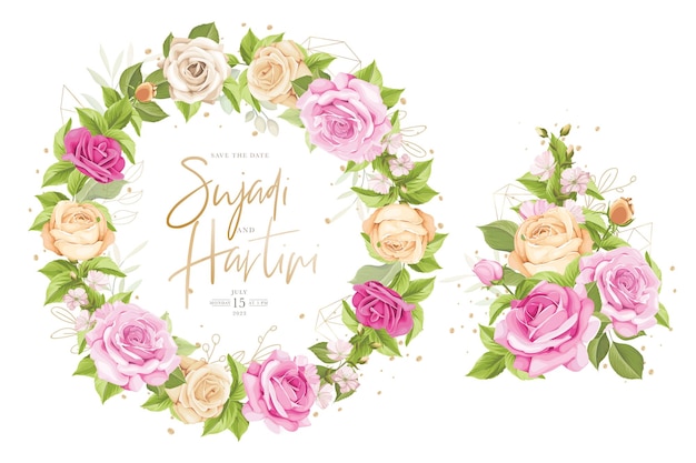 Gratis vector mooie bloemen rozen bruiloft uitnodigingskaarten set