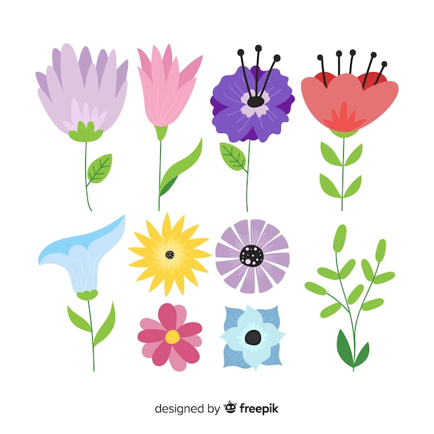 Gratis vector mooie bloemencollectie met plat ontwerp