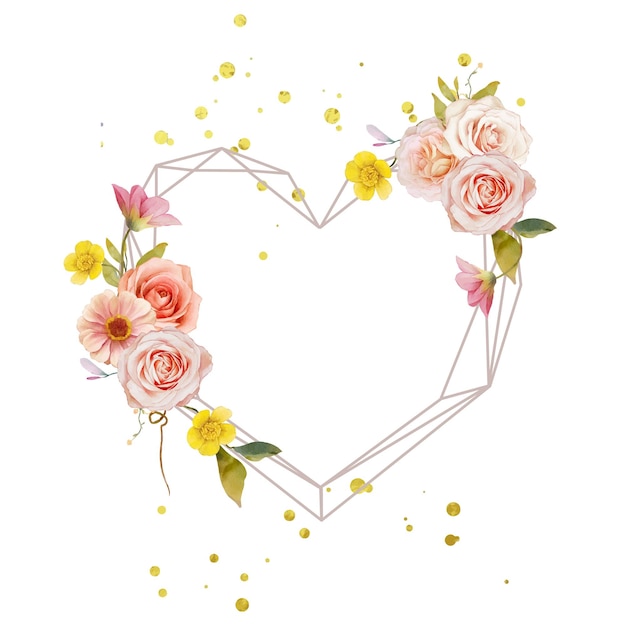 Mooie bloemenkrans met aquarel rozen en zinnia