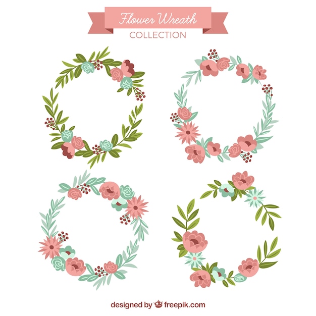 Gratis vector mooie bloemenkranscollectie