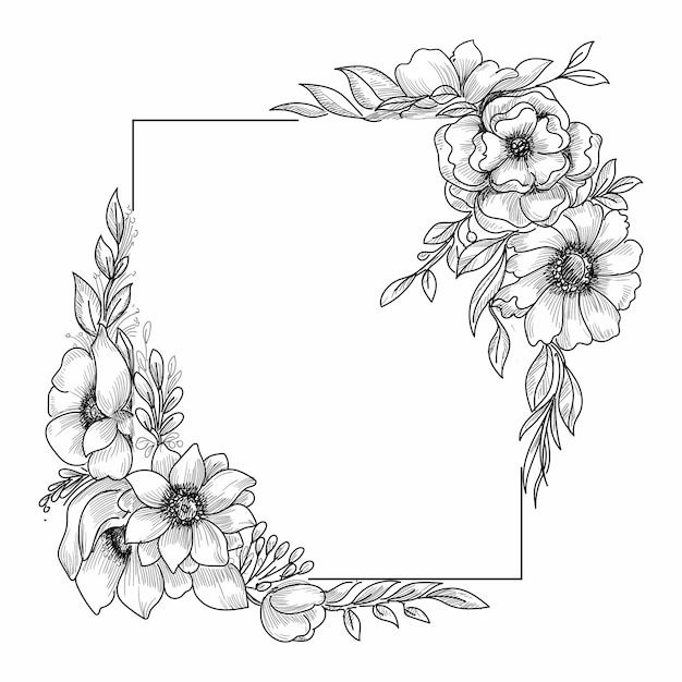 Mooie bruiloft bloemen frame schets