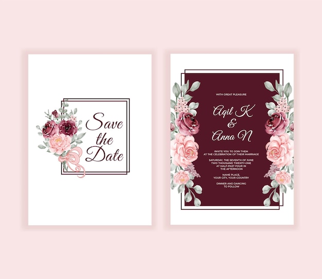 Mooie bruiloft uitnodiging bloem en bladeren frame