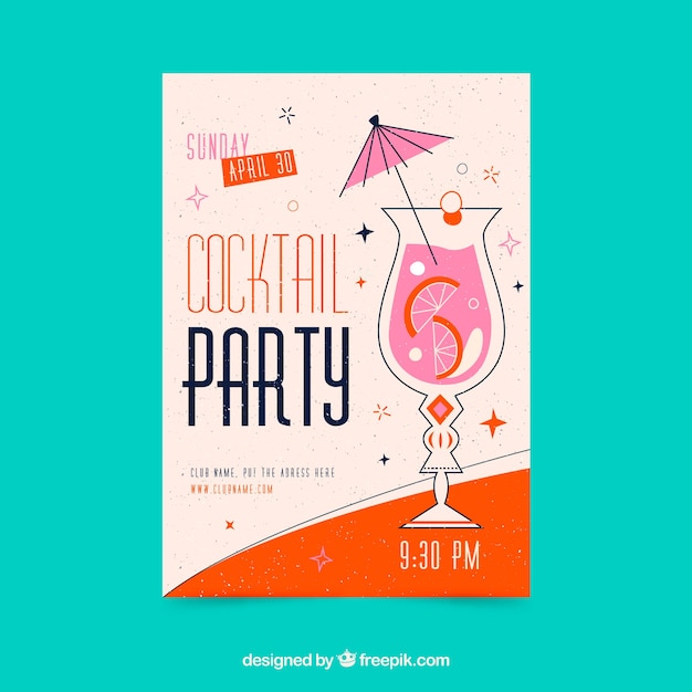 Gratis vector mooie cocktailfeestbrochure in retro stijl