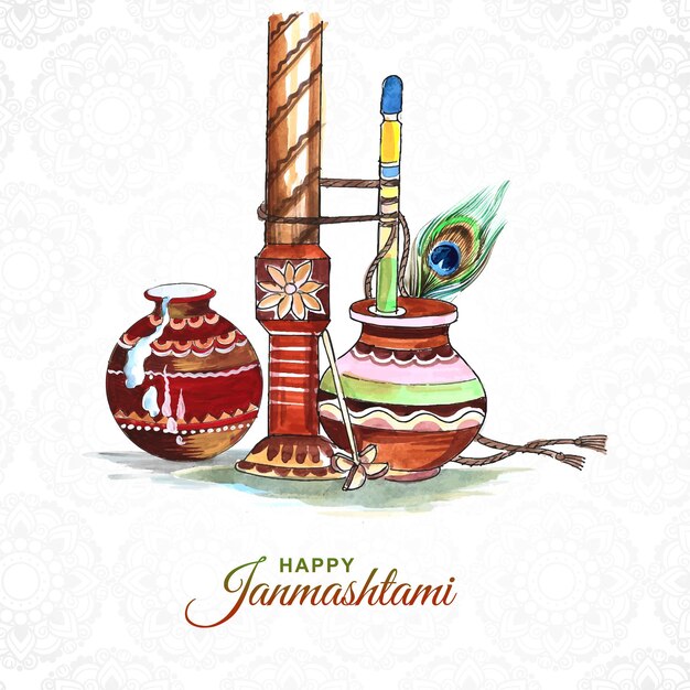 Gratis vector mooie dahi handi in krishna janmashtami-kaartontwerp