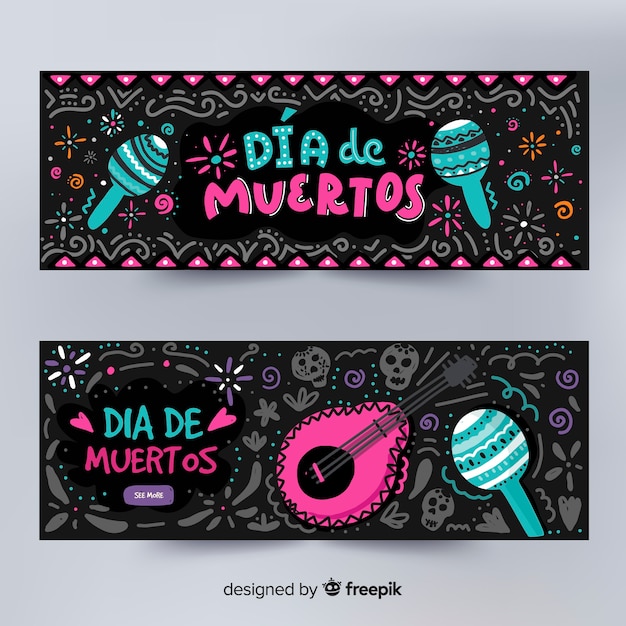 Mooie día de muertos banners met plat ontwerp