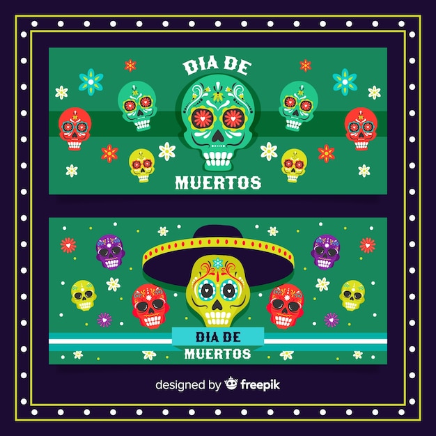 Mooie día de muertos banners met plat ontwerp