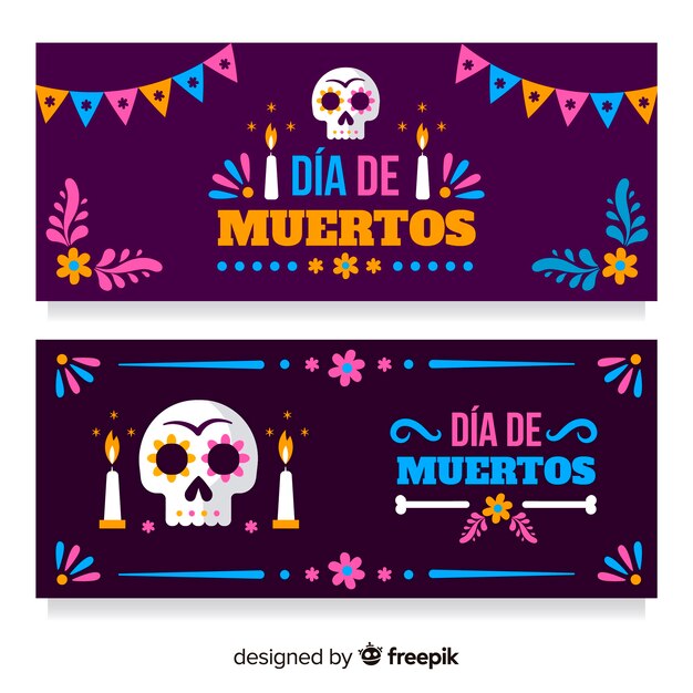 Mooie día de muertos banners met plat ontwerp