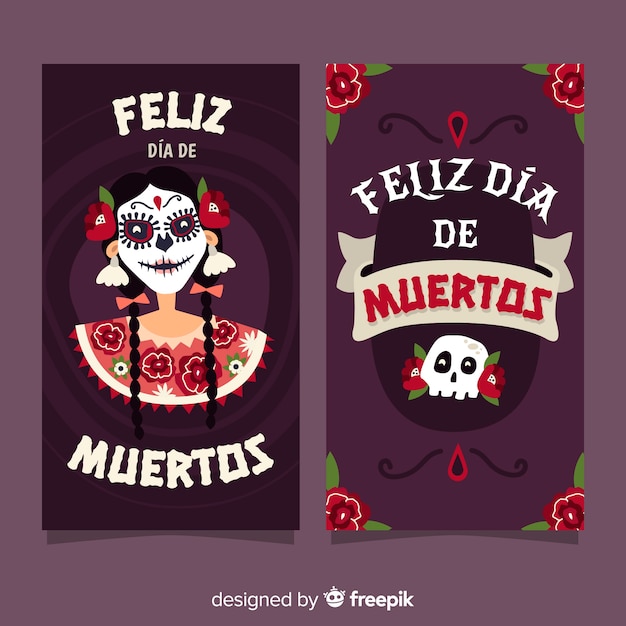 Mooie día de muertos banners met plat ontwerp