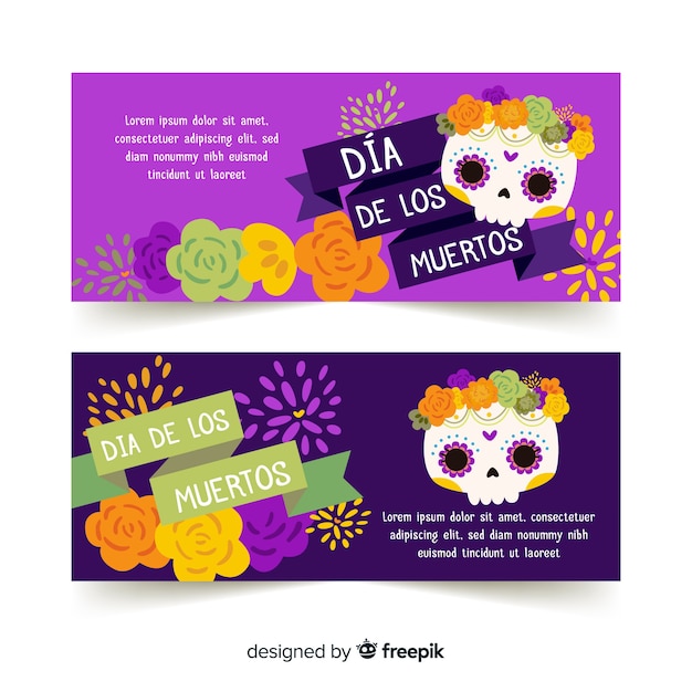 Mooie día de muertos banners met plat ontwerp