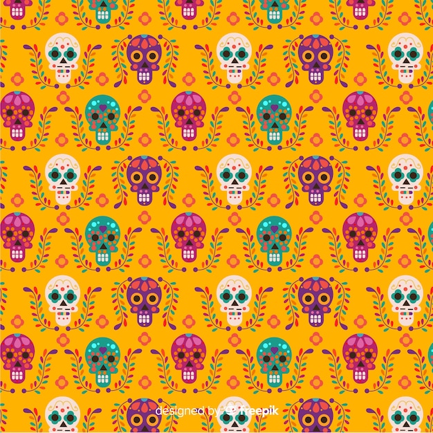 Gratis vector mooie dia de muertos patroonachtergrond