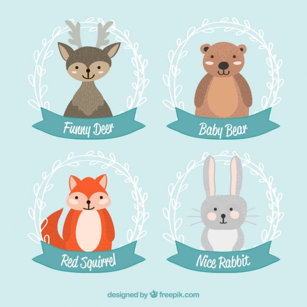 Gratis vector mooie dieren met bladeren decoratie