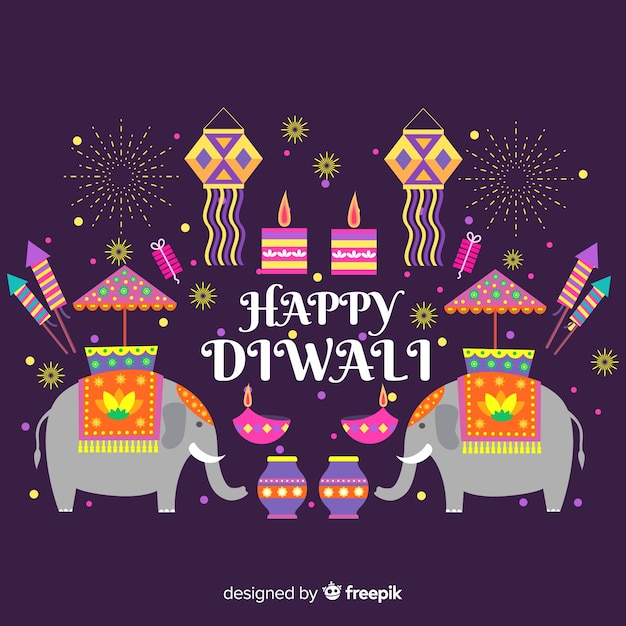 Gratis vector mooie diwali achtergrond met platte ontwerp