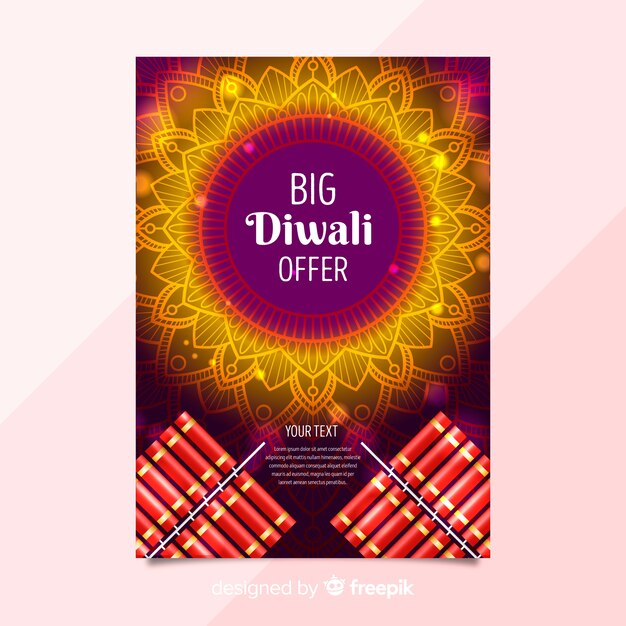 Mooie diwali verkoop flyer sjabloon met realistische ontwerp