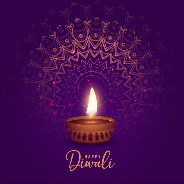 Gratis vector mooie diya van het diwalifestival op mandalaachtergrond