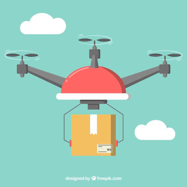 Gratis vector mooie drone met kartonnen doos