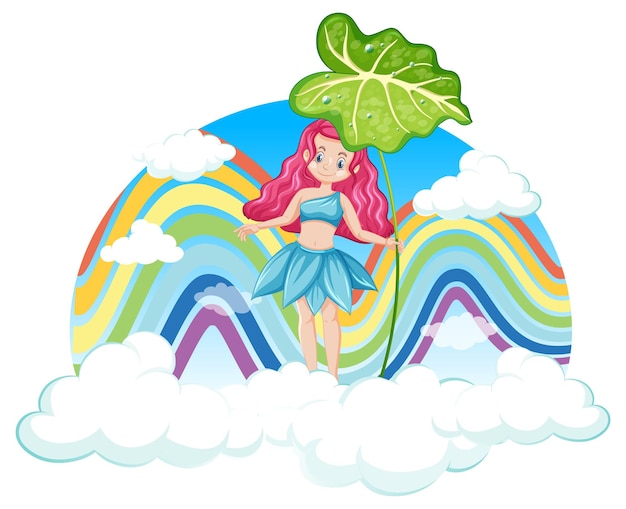 Gratis vector mooie fee met regenboog in de lucht