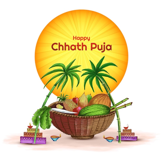 Gratis vector mooie gelukkige chhath puja festivalkaart achtergrond