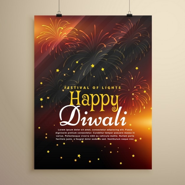 Mooie gelukkige diwali flyer sjabloon met vuurwerk