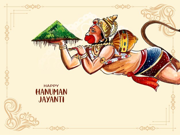 Mooie Gelukkige Hanuman Jayanti Indische mythologische festivalkaart