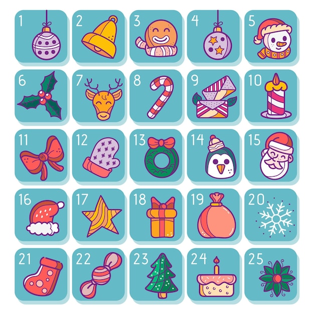 Gratis vector mooie getekende adventskalender