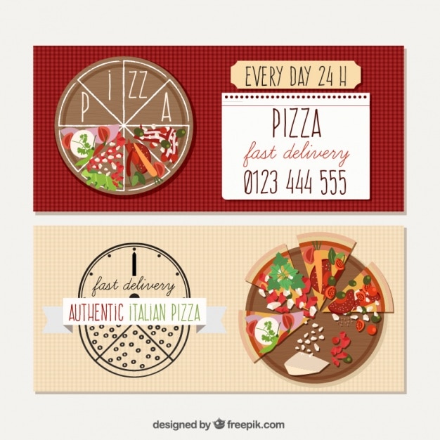 Mooie getrokken hand banners voor pizza