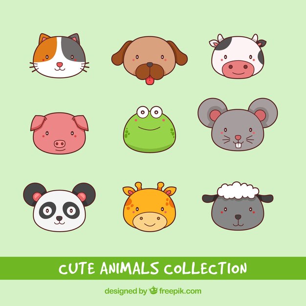 Mooie gezichten van handgetekende dieren collectie