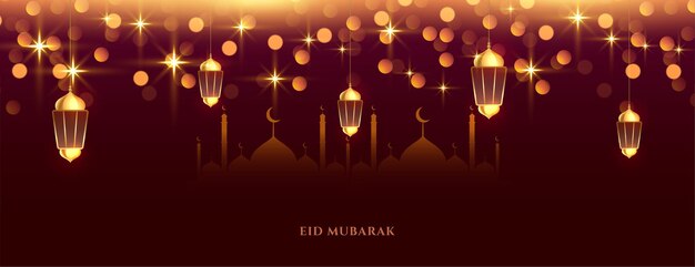 Mooie glanzende eid mubarak festivalvieringsbanner