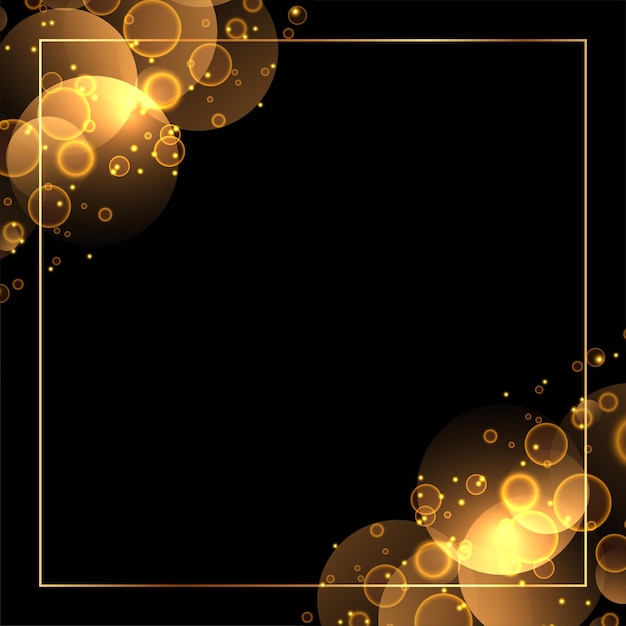 Gratis vector mooie gouden blanco frame donkere achtergrond met bokeh effect vector