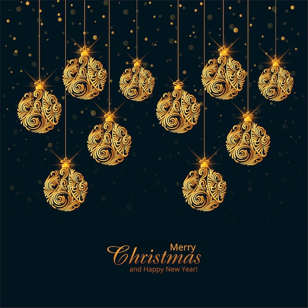 Gratis vector mooie gouden kerstballen op zwarte achtergrond