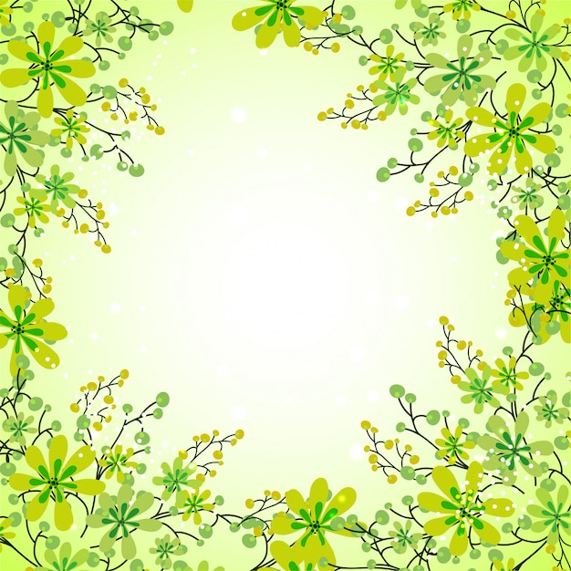 Mooie groene bloemen versierd achtergrond voor natuur concept.