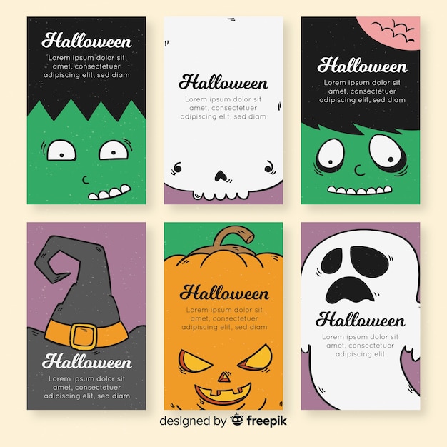 Gratis vector mooie halloween-kaartcollectie