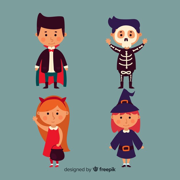 Mooie halloween-kindercollectie met plat ontwerp